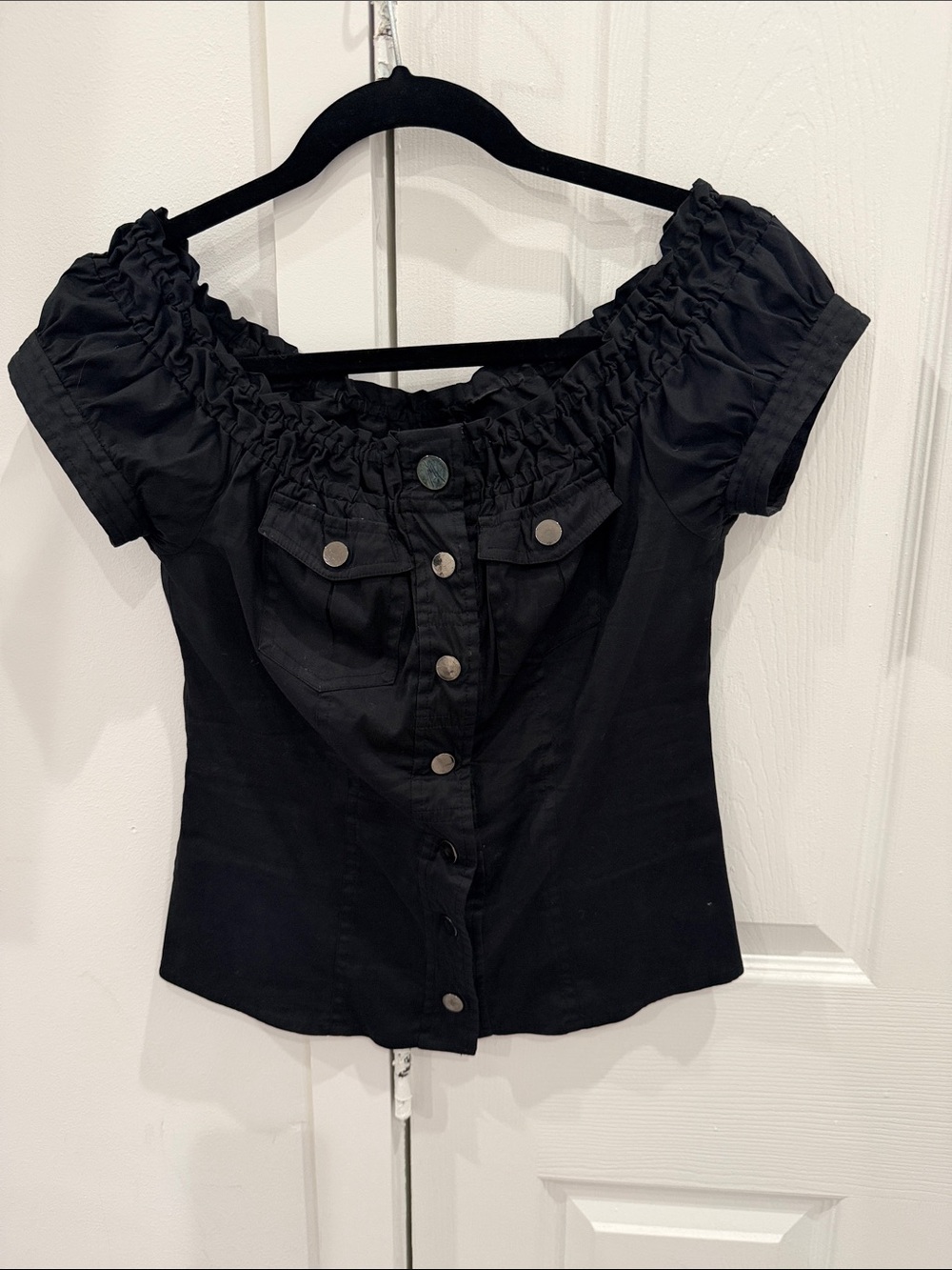 Marciano Black Off-Shoulder Button-Front Women's Blouse